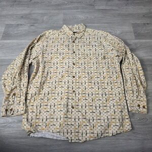 Woolrich Fish Print Button Up Long‎ Sleeve Outdoor Shirt Beige Size L